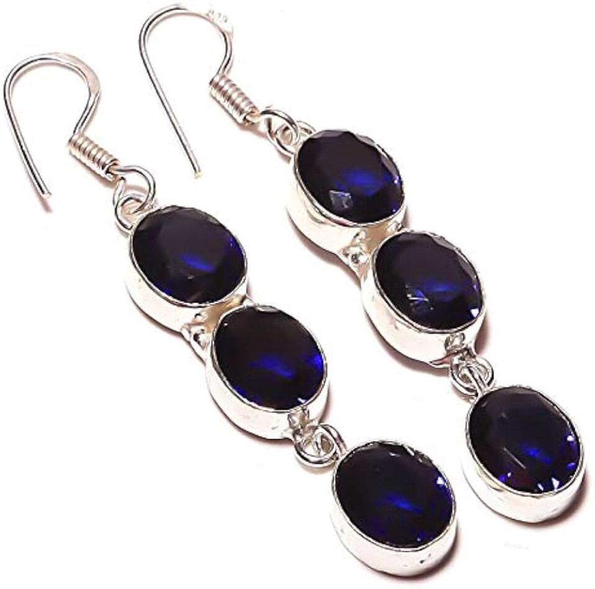 Tanzanite Quartz Handmade EARRING 2.5" Long Silver Plated! Jewelry from Kashish! All Variety Store all Occasions