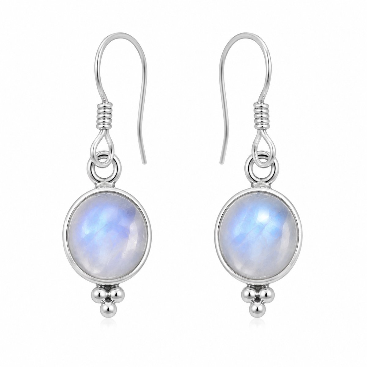 Oorbellen van 925 sterling zilver met ronde regenboogmaansteen