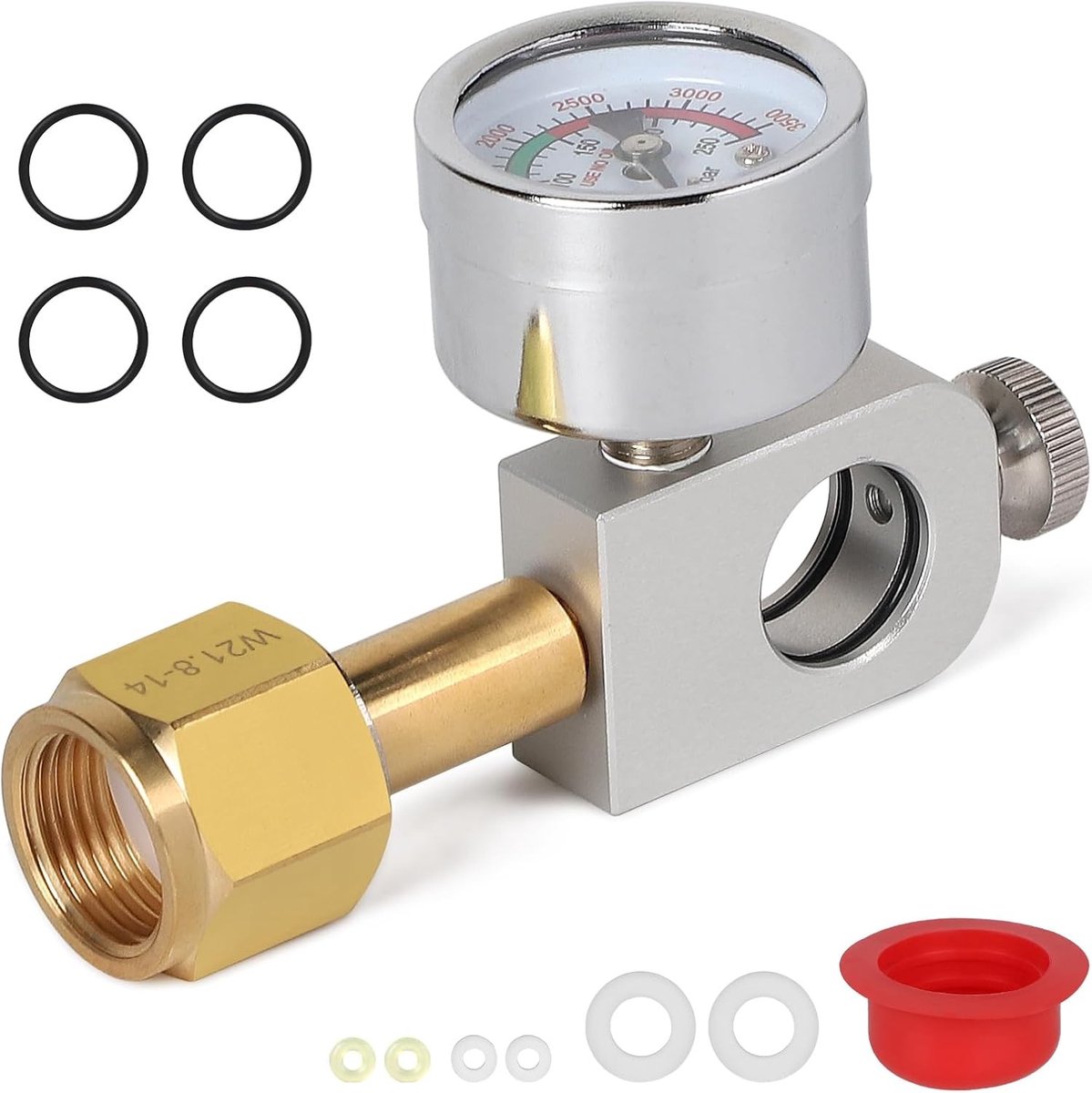 Snelkoppeling Adapter voor CO2 Fles W21.8-14 met Drukmeter en Slang voor Vernevelaar