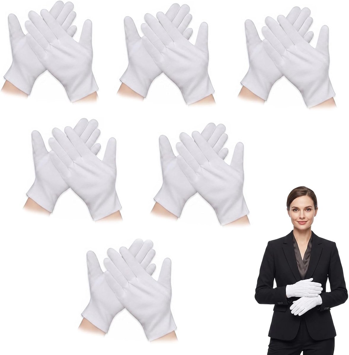 6 paar witte katoenen handschoenen, 100% katoen, ademend en wasbaar, dunne handschoenen voor droge handen en eczeem, handverzorging met vochtinbrengende crèmes, ideaal voor dagelijks gebruik