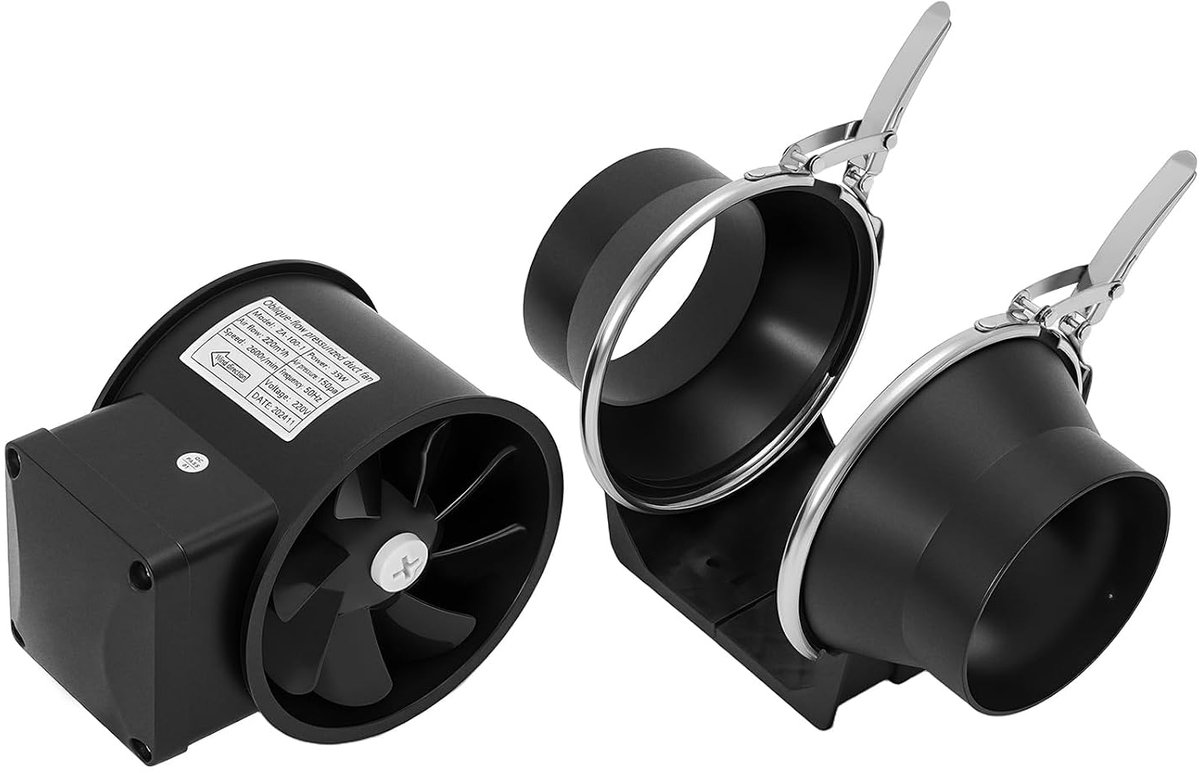 100 mm, buisventilator, afvoerventilator, 220 m³/u, 2600 rpm, buisventilator voor kweektenten, kelder, keuken, ventilatie, zuiver koperen motor