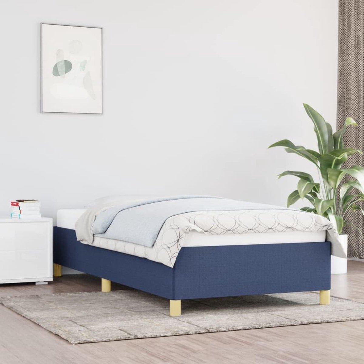 zonder matras 90x190 cm stof blauw stevig slaapkamer lattenbodem eenpersoonsbed frame ademend duurzaam onderstel comfortabel slapen