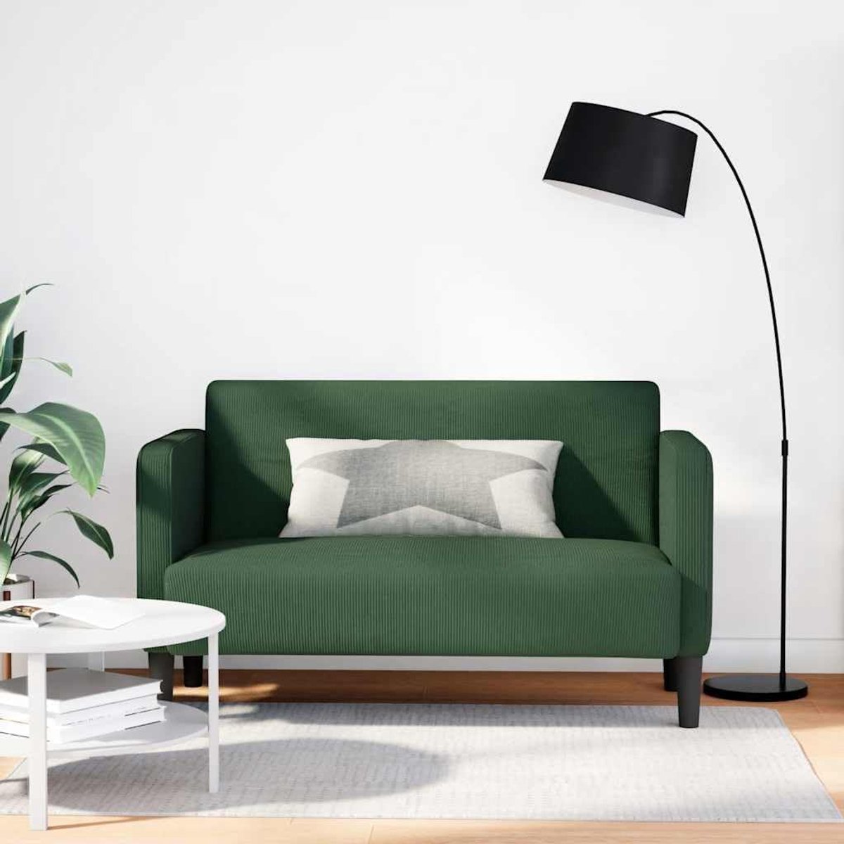 Corduroy, donkergroen, 109 cm, kleine bank met combinatie van schuim-veren, stabiel multiplex frame en armleuningen, modern design voor de woonkamer