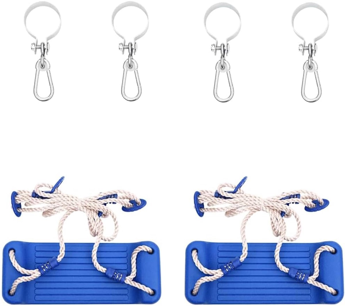 Set van 2 schommelzitjes, blauw, voor kinderen, speeltoren, 38 x 16 cm, PE-kunststof, weerbestendig, met verstelbare touwen