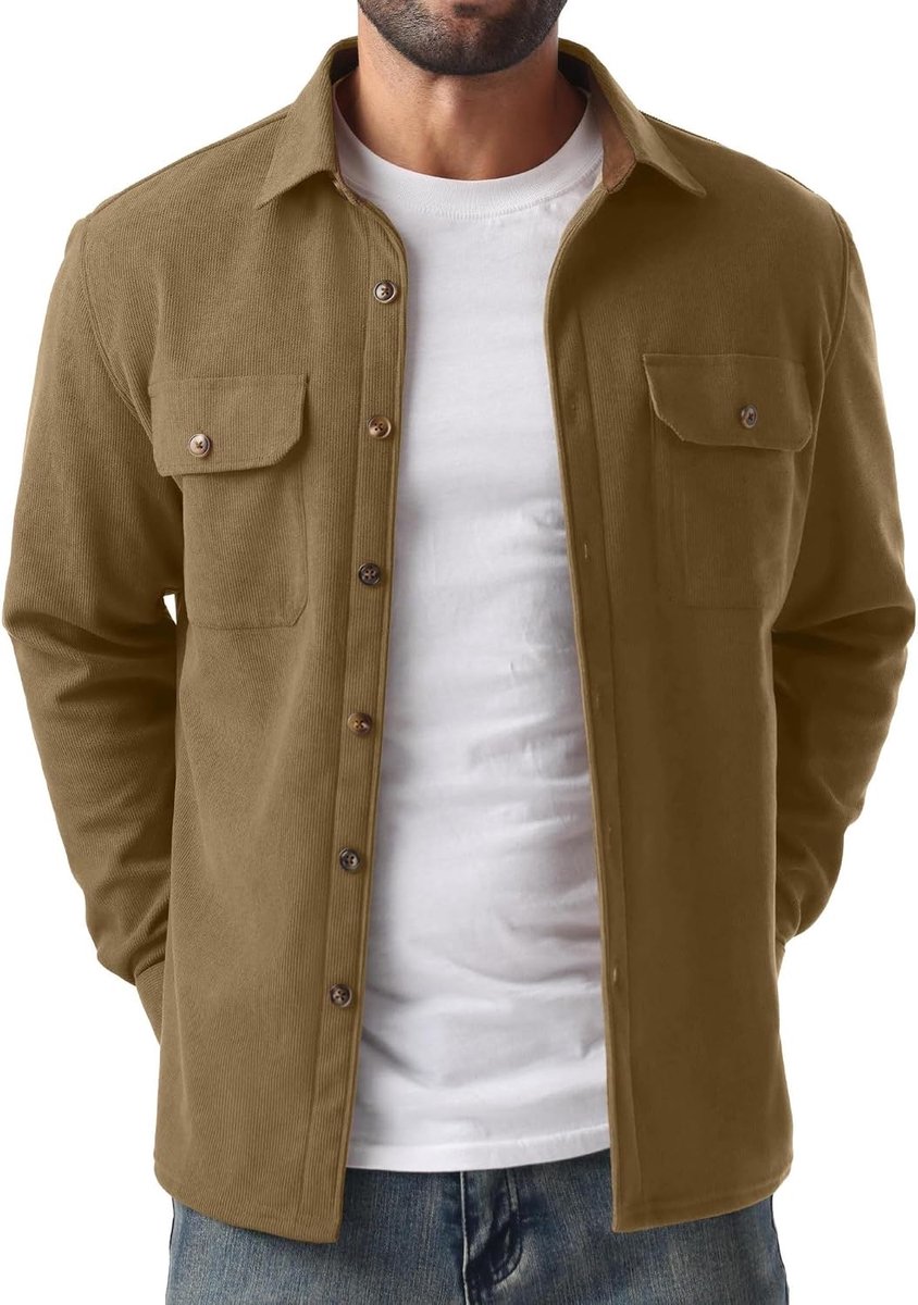Heren Overhemd Warm Fleece Gevoerd Button Down Corduroy Shacket