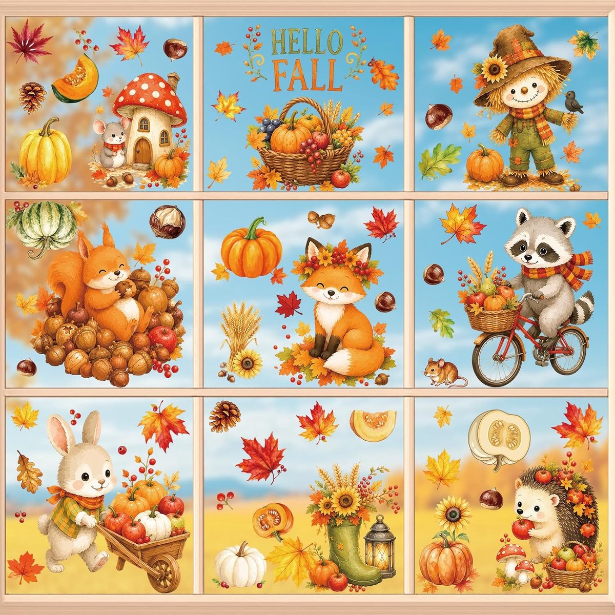 9 vellen raamafbeeldingen herfst, zelfklevend, herfstdecoratie raam