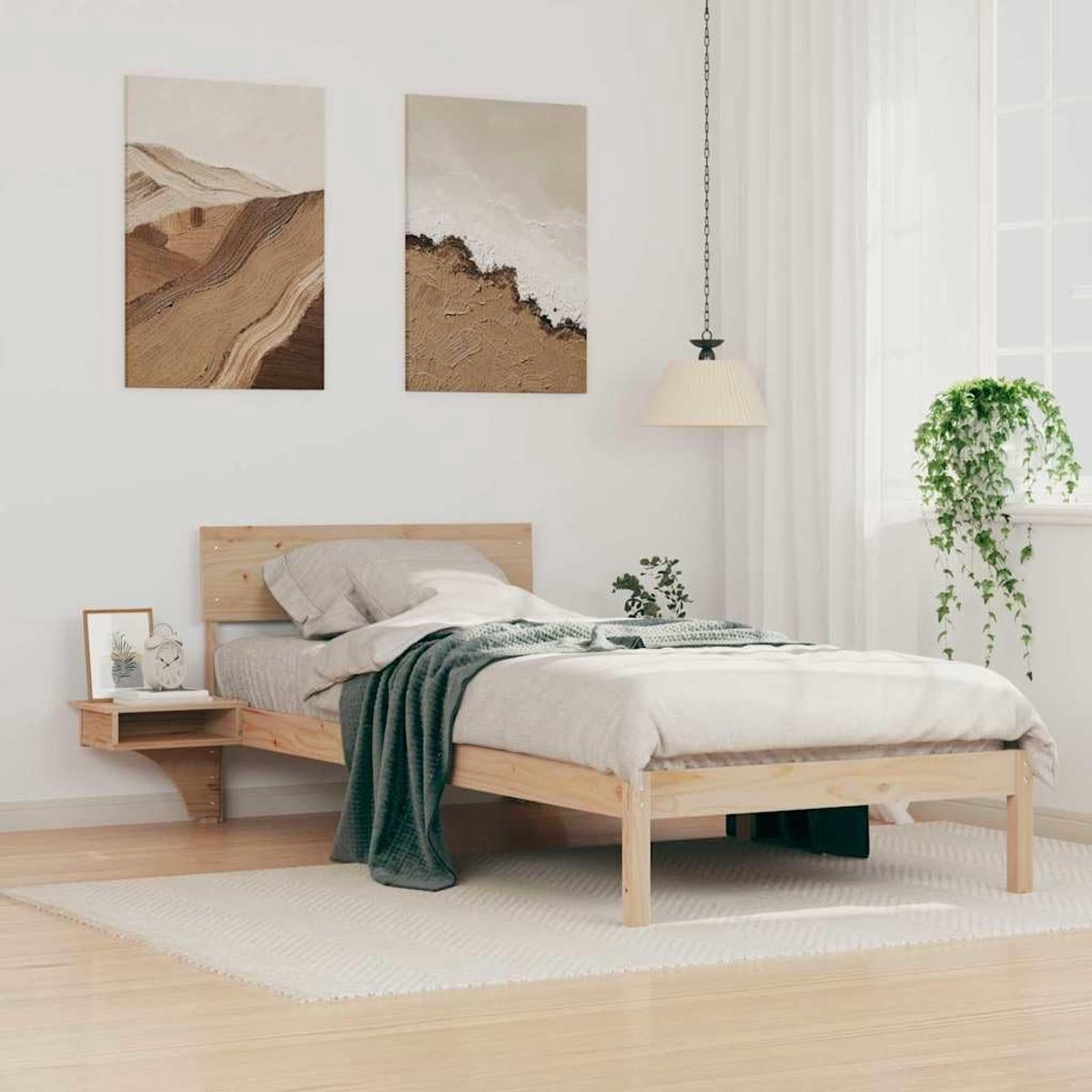 Grenenhout platformbed minimalistisch hoofdeinde Naturel 90x200 cm