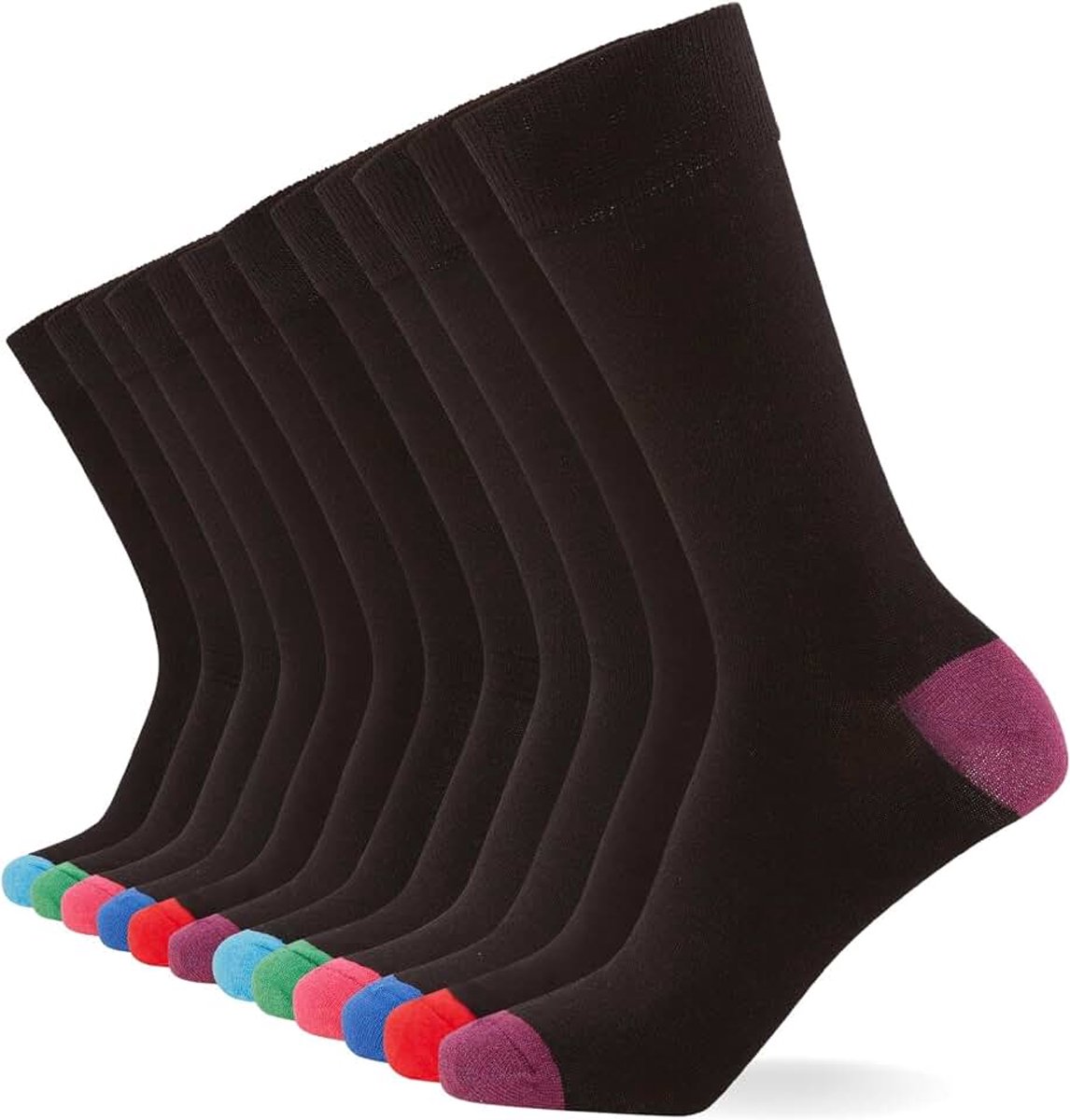 Sokken, set van 12, geurremmend, voorgekrompen, elastische stretch, Hiel en teen, 35/38 EU