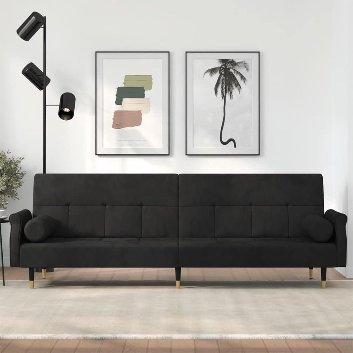 Slaapbank met kussen, slaapbank, loungesof, gastensof, stoffen bank, zitmeubel, slaapbank, woonkamer, multifunctionele bank, zwart, fluweel