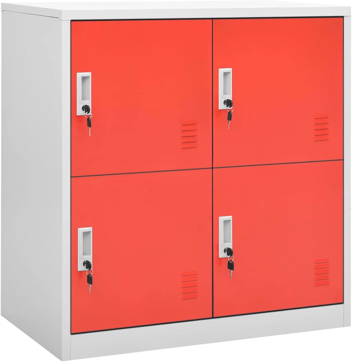 Lockerkasten stalen utiliteitskast met sloten, kantoorstalen archiefkast voor garage, kantoor, klaslokaal en huis lichtgrijs en rood 90x45x92,5 cm staal