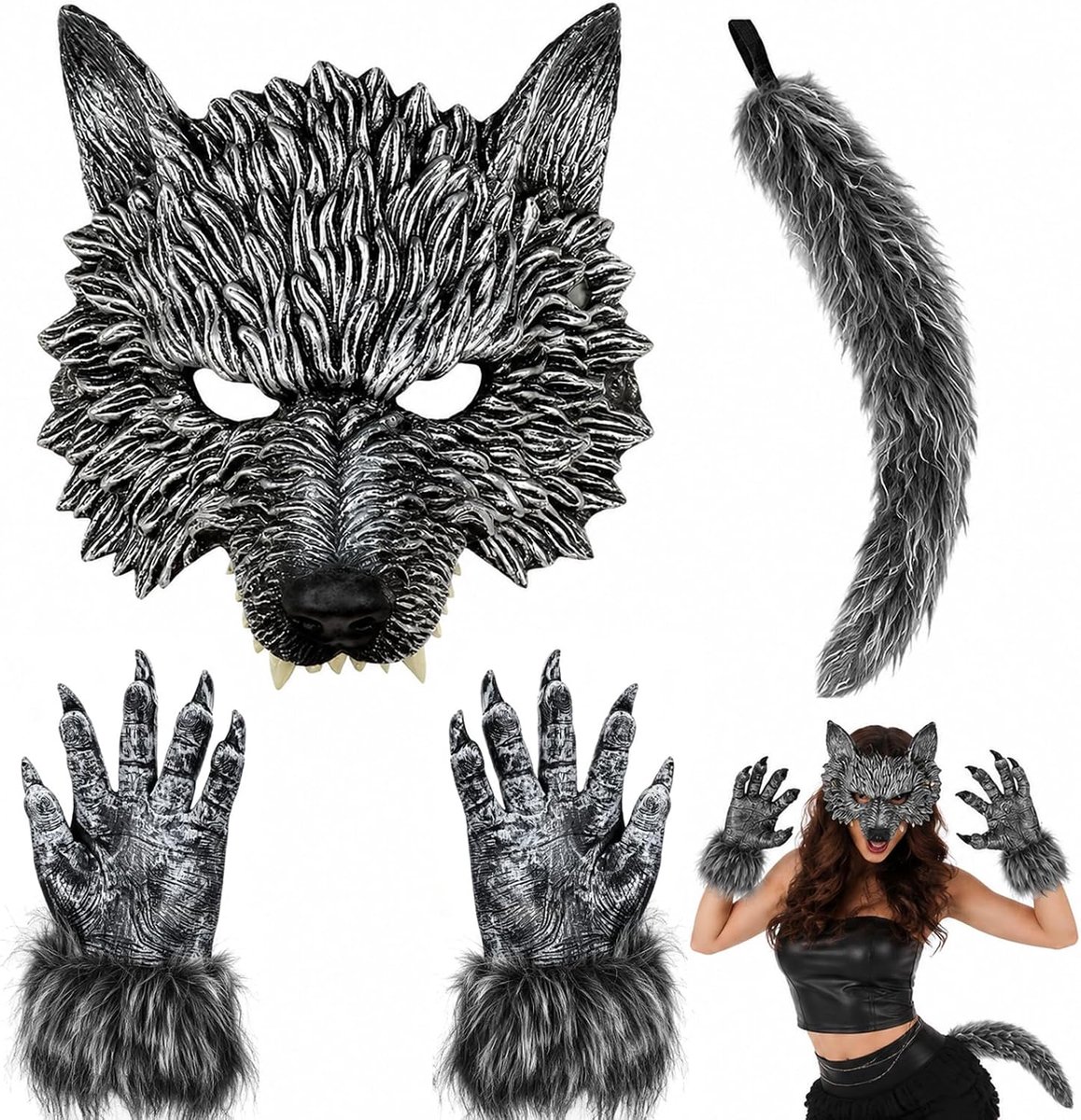 3-delig Halloween-kostuum wolf, manar-kostuum voor volwassenen