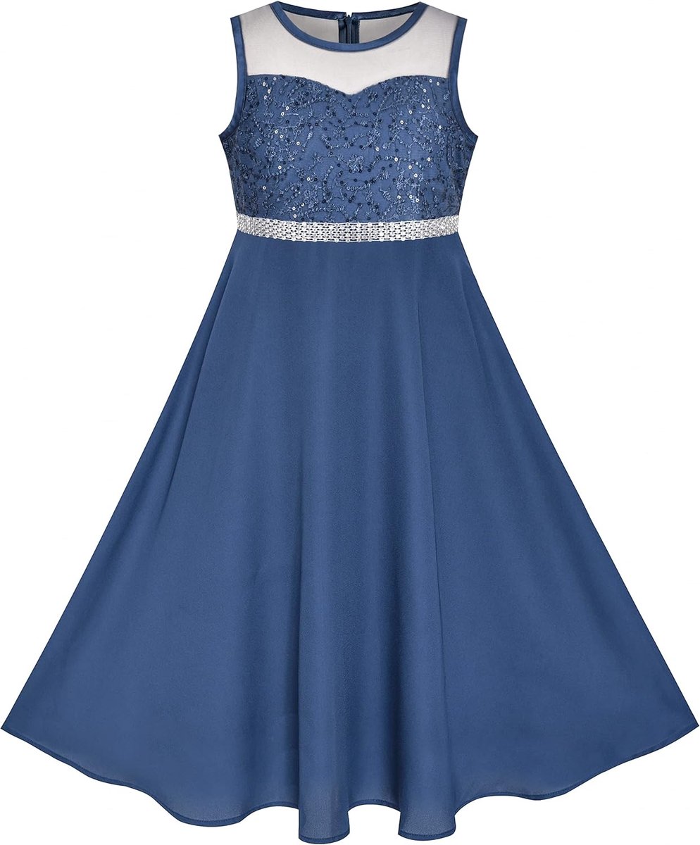 Fashion Bloemenmeisjesjurk Strass Chiffon Formele Feestjurk 110-158
