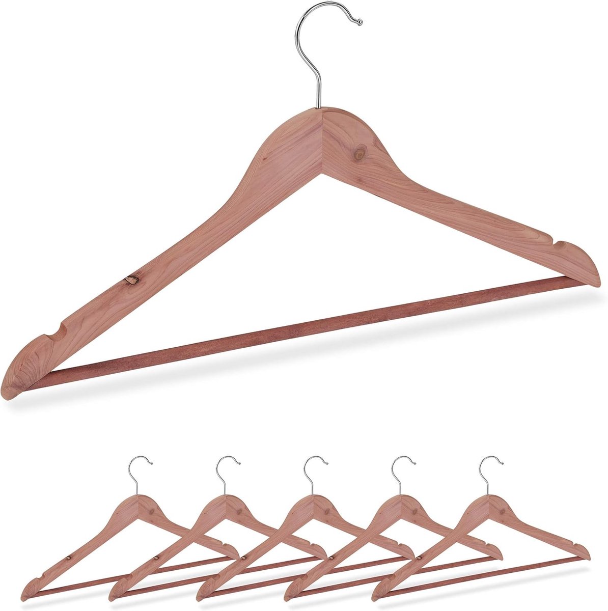 48x kleerhanger hout, anti motten in kledingkast, broeklat, met inkepingen, B: 44 cm, kledinghangers set, natuur
