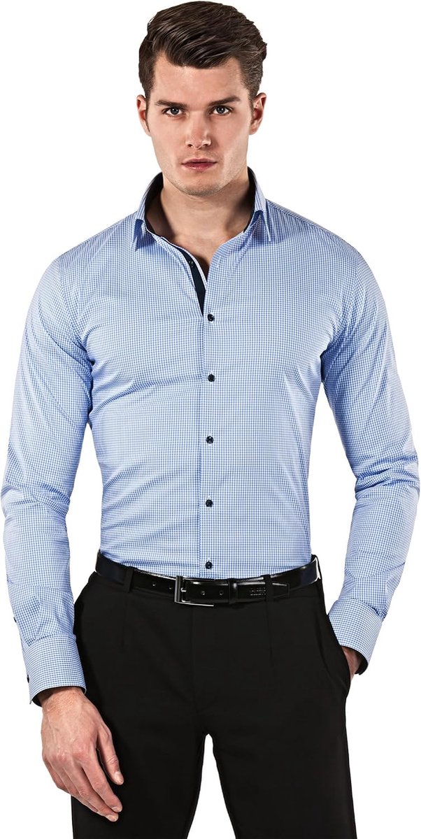 Boretti Herenhemd body-fit (bijzonder slim fit getailleerd) effen gemakkelijk te strijken