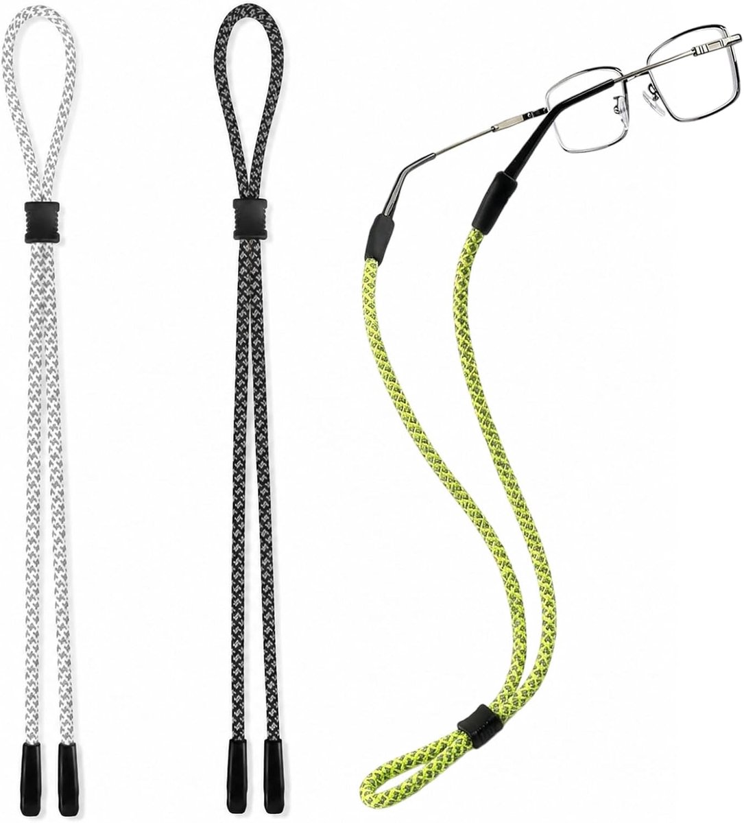 Sportbrillenkoorden met reflecterende strepen, verstelbaar, antislip, voor heren, dames, kinderen, ideaal voor outdoor en dagelijks gebruik, 3 stuks