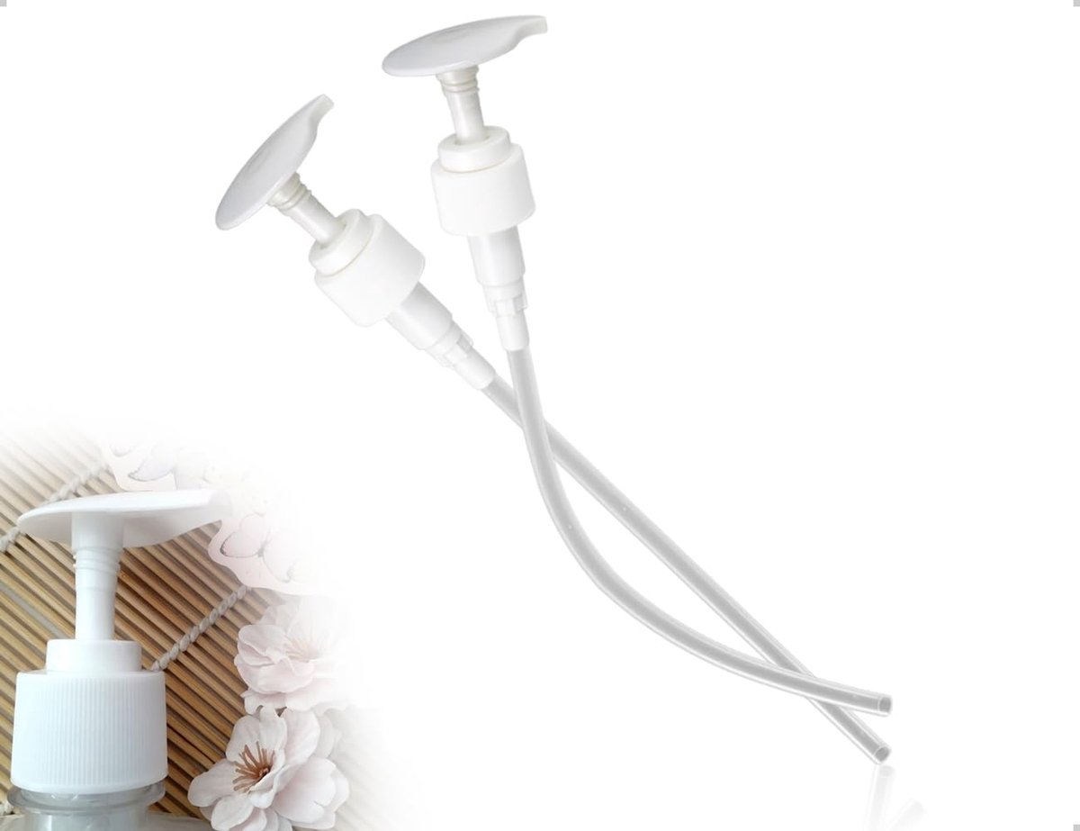 Doseerpomp, 2 stuks, herbruikbare pompkop met slangen, siroopdispenser, doseerdispenser voor vloeistoffen, geschikt voor shampoo, douchegel, handzeep (wit)
