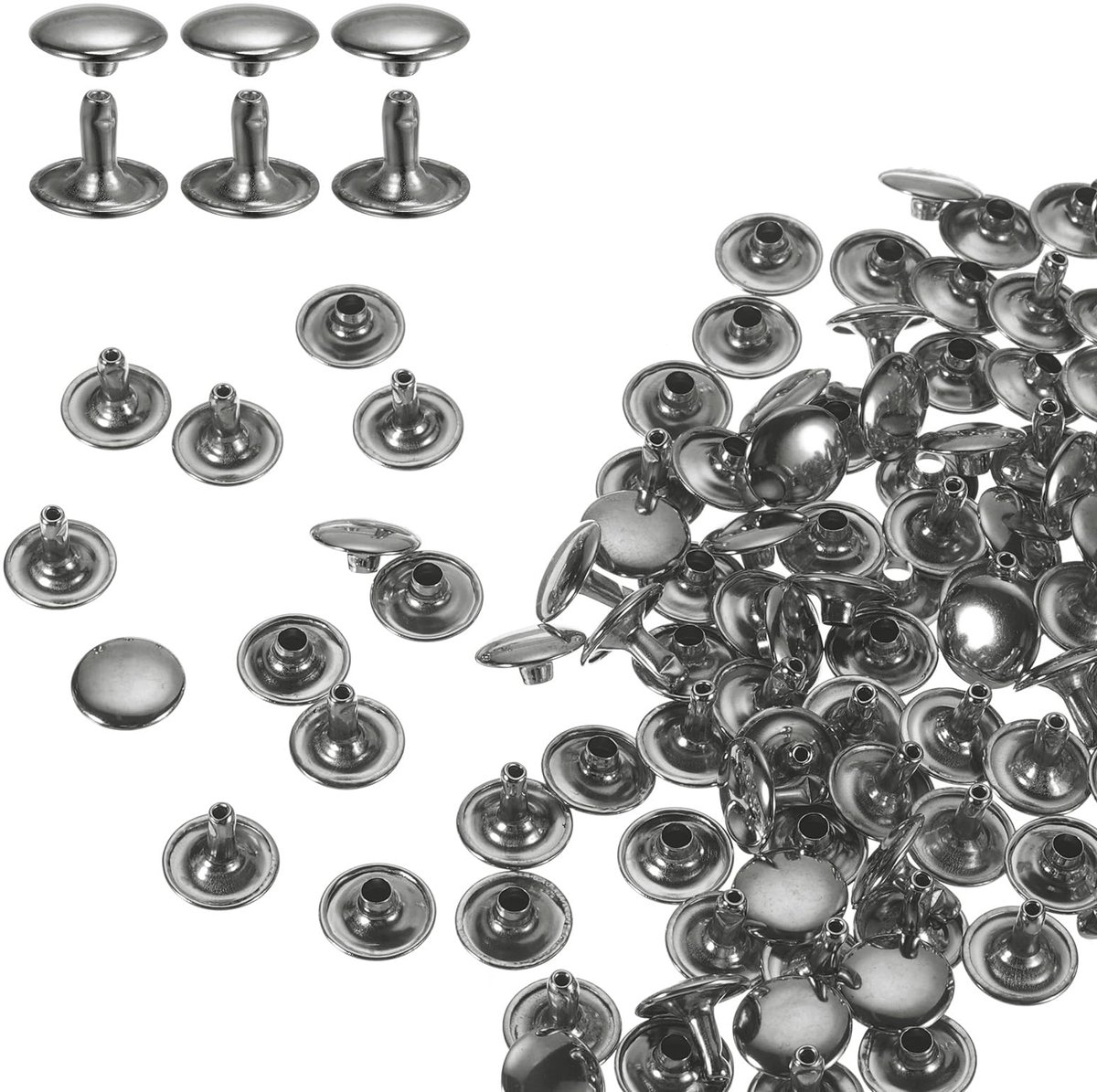 60-delige set Nieten - Ronde Dubbele Kap Holle Metalen Nieten - Voor Riemen, Kleding, Decoratie & Handwerk - Gunmetal - 12x10 mm