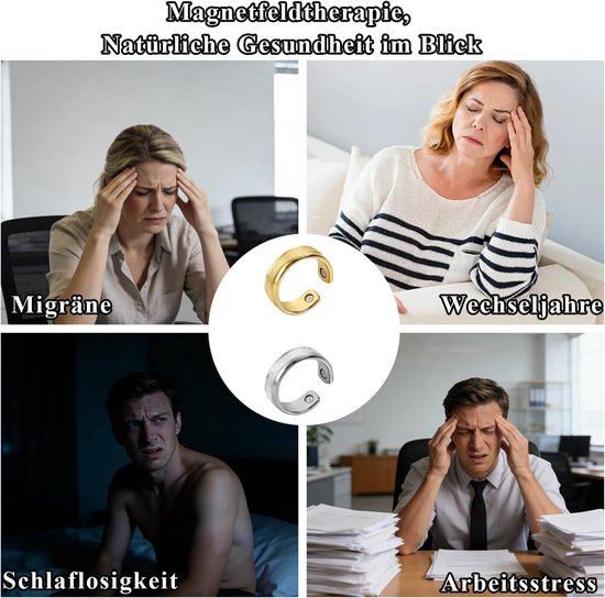 Ringen voor dames, vital ring, menopause, roestvrij staal, fitnessring, stijlvolle magneetsieraden, ringen met fluwelen zakje, ondersteunende duimring voor stress, vermoeidheid (goud, zilver — afbeelding 3