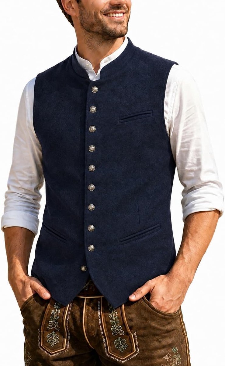 Generisch Trachten Couture Trachtenweste Herren, Trachtenwesten Elegant für Oktoberfest Ärmellos Trachten Weste Trachtenmode Gilet