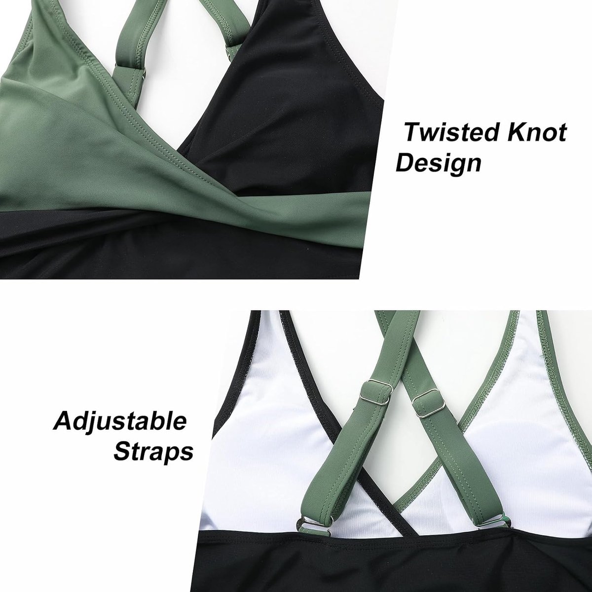 Tweedelig badpak voor dames, V-hals, gekruiste kleurblokken, badmode, hoge taille, buikcontrole, bikiniset