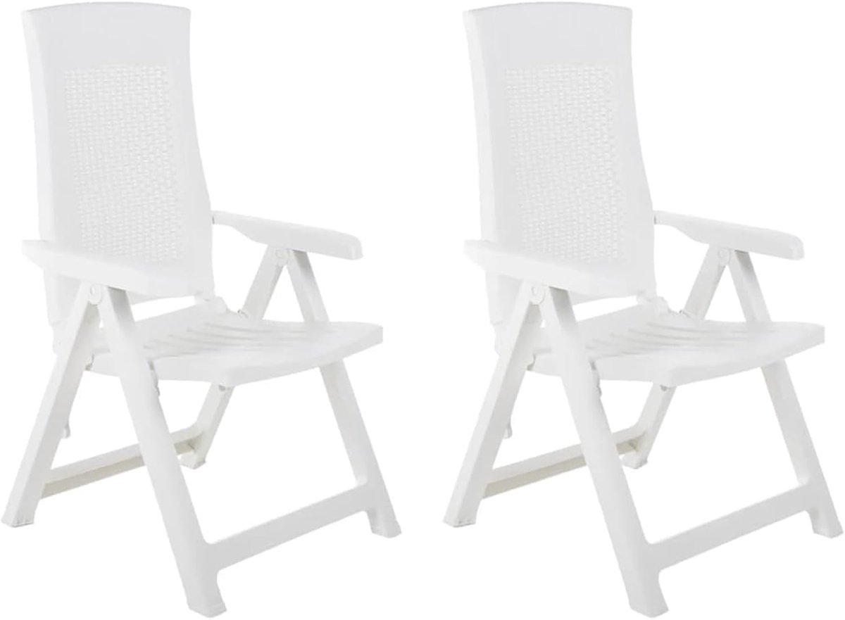 2 x verstelbare tuinstoelen, tuinstoel, klapstoel, klapstoel, campingstoel, hoge rugleuning, tuinstoelen, tuinmeubelen, kunststof, wit