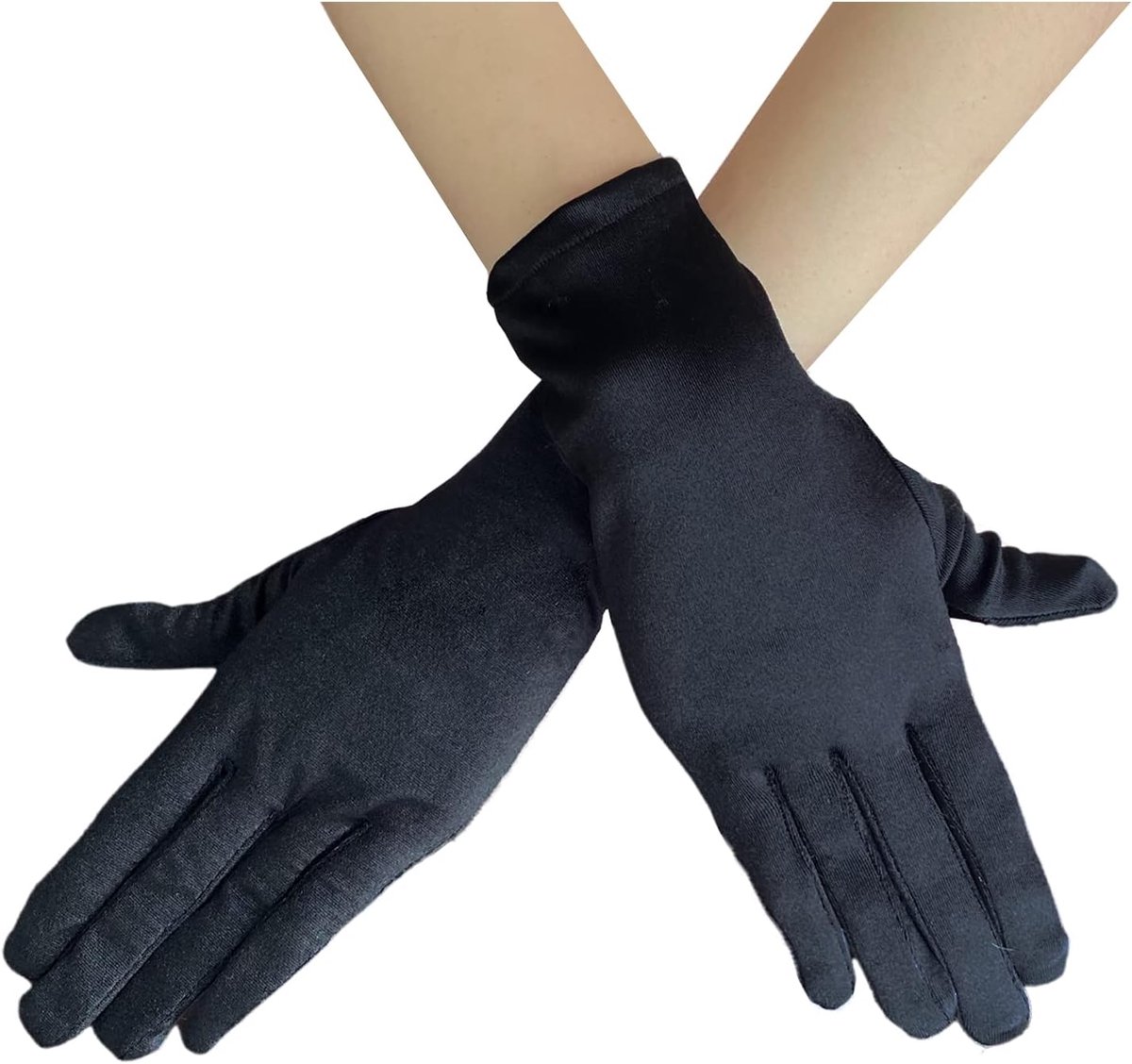 Korte Opera Handschoenen Voor Vrouwen, 1920s Polslengte Bruids Handschoen Voor Avond Dans Feest/Kerk/Bruiloft GB-WG-S-G1, Zwart, one size