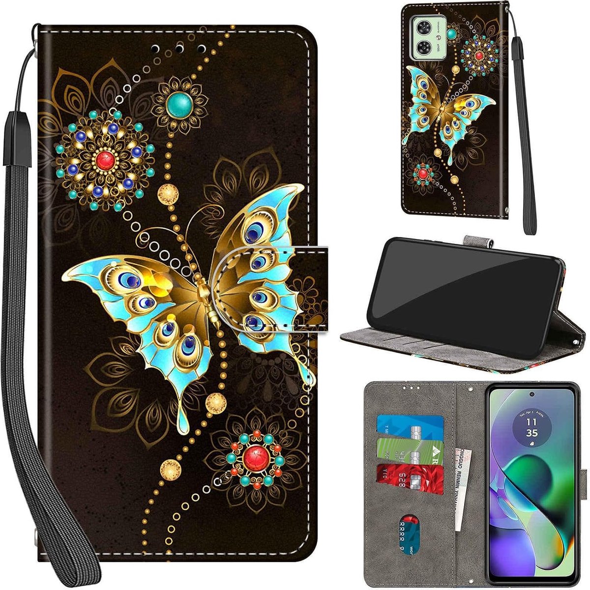 Hoesje voor Motorola Moto G54 5G, Groene vlinder