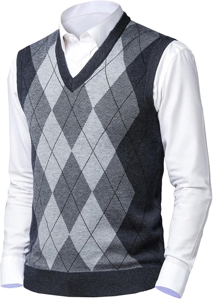 mouwloze tanktop voor heren Casual V-hals trui Gebreide bodywarmers Argyle trui Vest Zakelijke gebreide kleding Vest Gentleman Slipover Herfst winter trui
