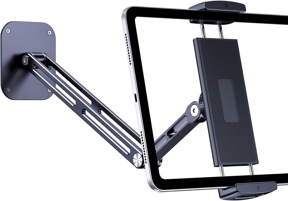 Version Tablet Wall Mount Holder, 15" Aluminium Wall Mount for iPad met 360° verstelbare roterende basis voor iPad Pro Air Mini, Galaxy Tab, alle 4,7-13" telefoons en tablets (lange