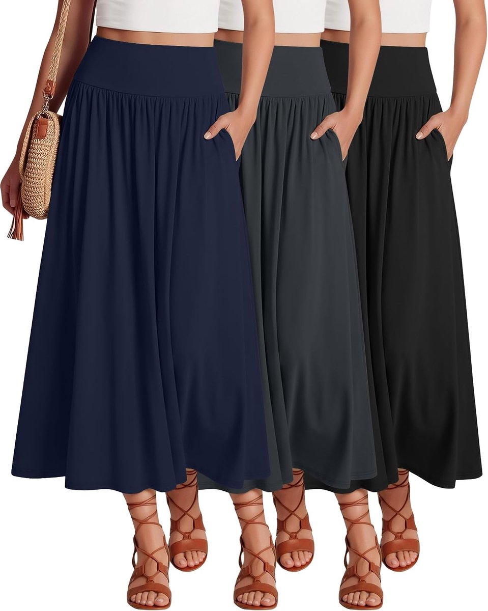 Rokken Voor Dames, Enkellang, Hoge Taille, Zwierig, A-Lijn, Zomerse Casual Rokken Met Zakken.