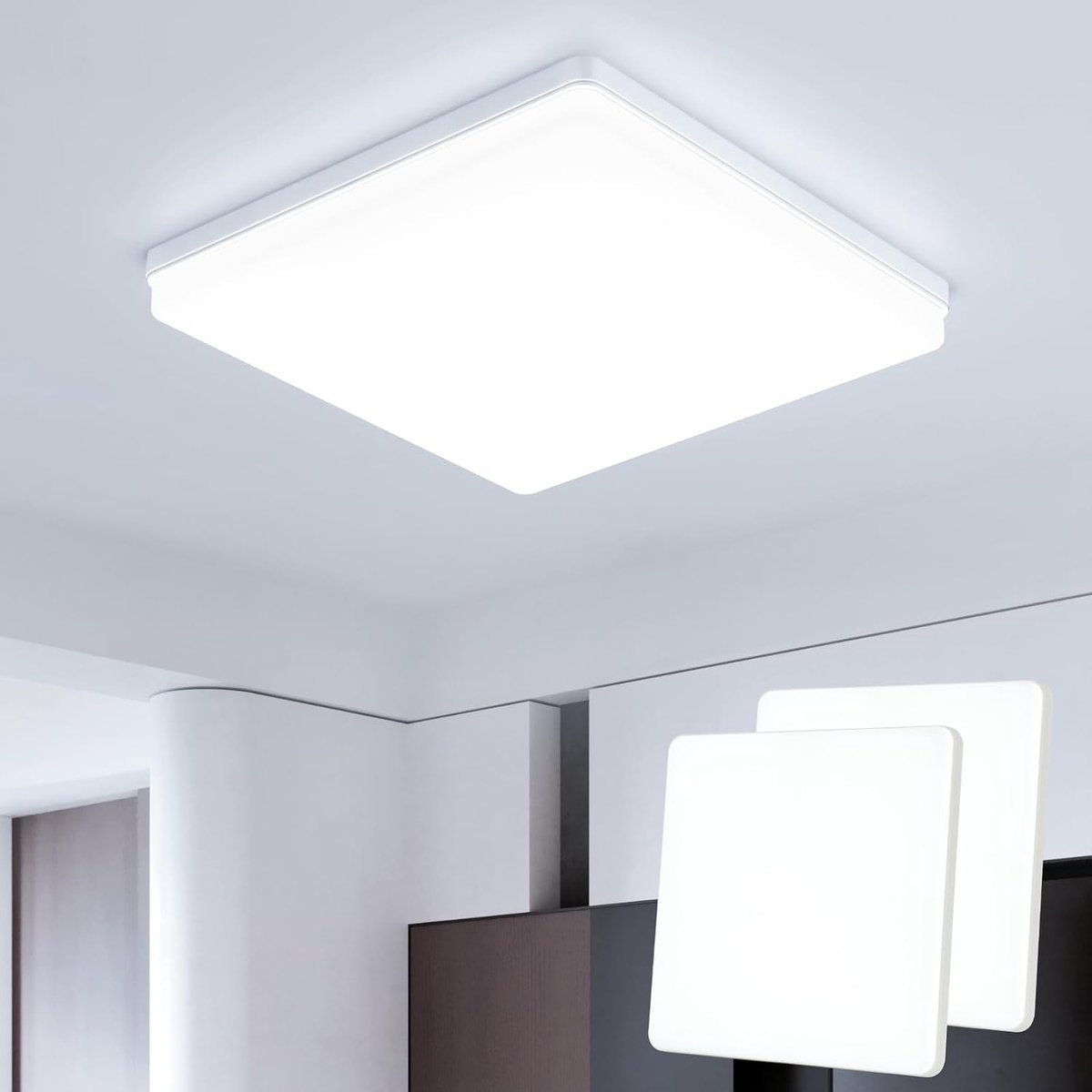 Plafondlamp: 30x30CM 6500K Keukenlamp Plafond 48W, 4800LM LED Plafondlampen voor Woonkamer, Badkamer, Slaapkamer, Keuken, Hal, Kantoor (Verpakking van 2)