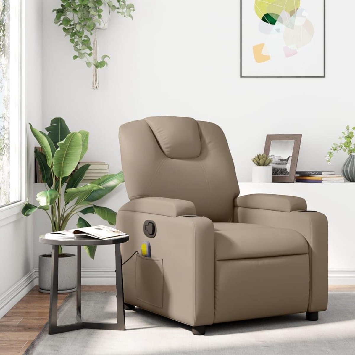 Massagestoel, massage zonder verwarming, verstelbare rugleuning, ligfunctie, televisiestoel, tv-relaxstoel met vibratiefunctie, ligstoel, gestoffeerde stoel, relaxstoel, cappuccino-bruin