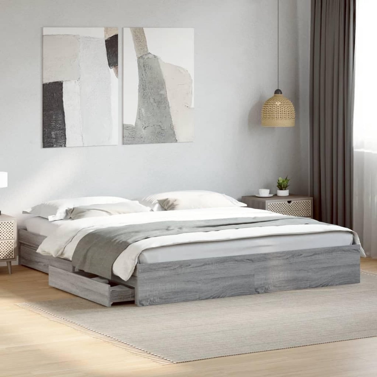 Hout met lades modern grijs sonoma 200x200 cm