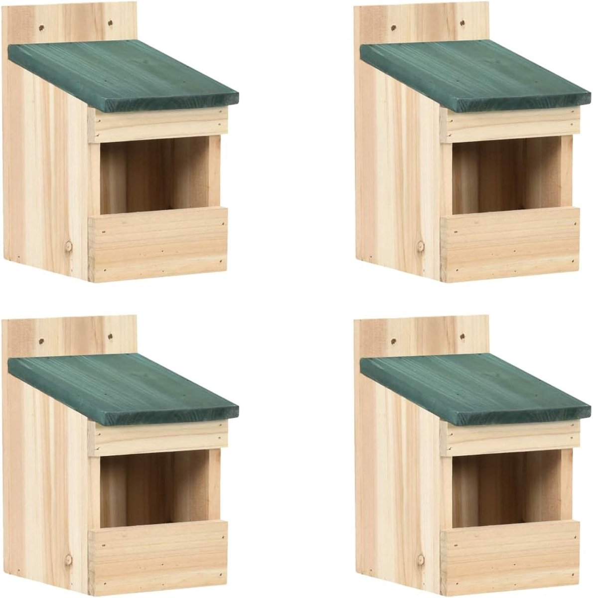 Houten vogelhuisje 4 x vogelnestkast vogelvoederhuisje voederhuis vogelhuis nesthuis nestkast 12 x 16 x 20 cm met voorgeboorde gaten, dennenhout