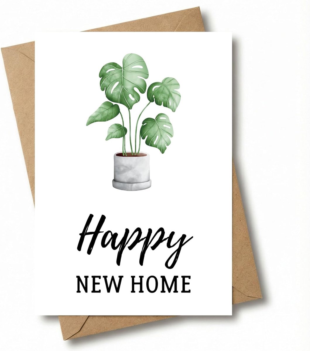 Kaart met envelop - wenskaart voor verhuizing en aankoop van huis - vouwkaart voor nieuwe woning, nieuw huis & richtfest (Happy New Home)