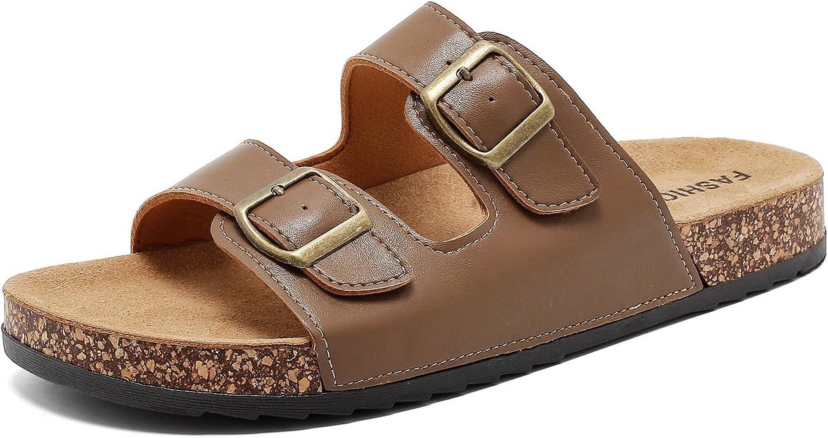 Zomersandalen voor dames, kurk, voetbed, Dobbia-gesp, modieuze antislip rubberen zolen