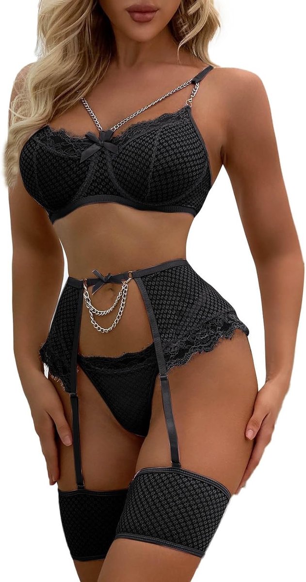 Lingerieset kant satijn babydoll transparant grote maat dames babydoll glamour push-up avond nacht charme A133