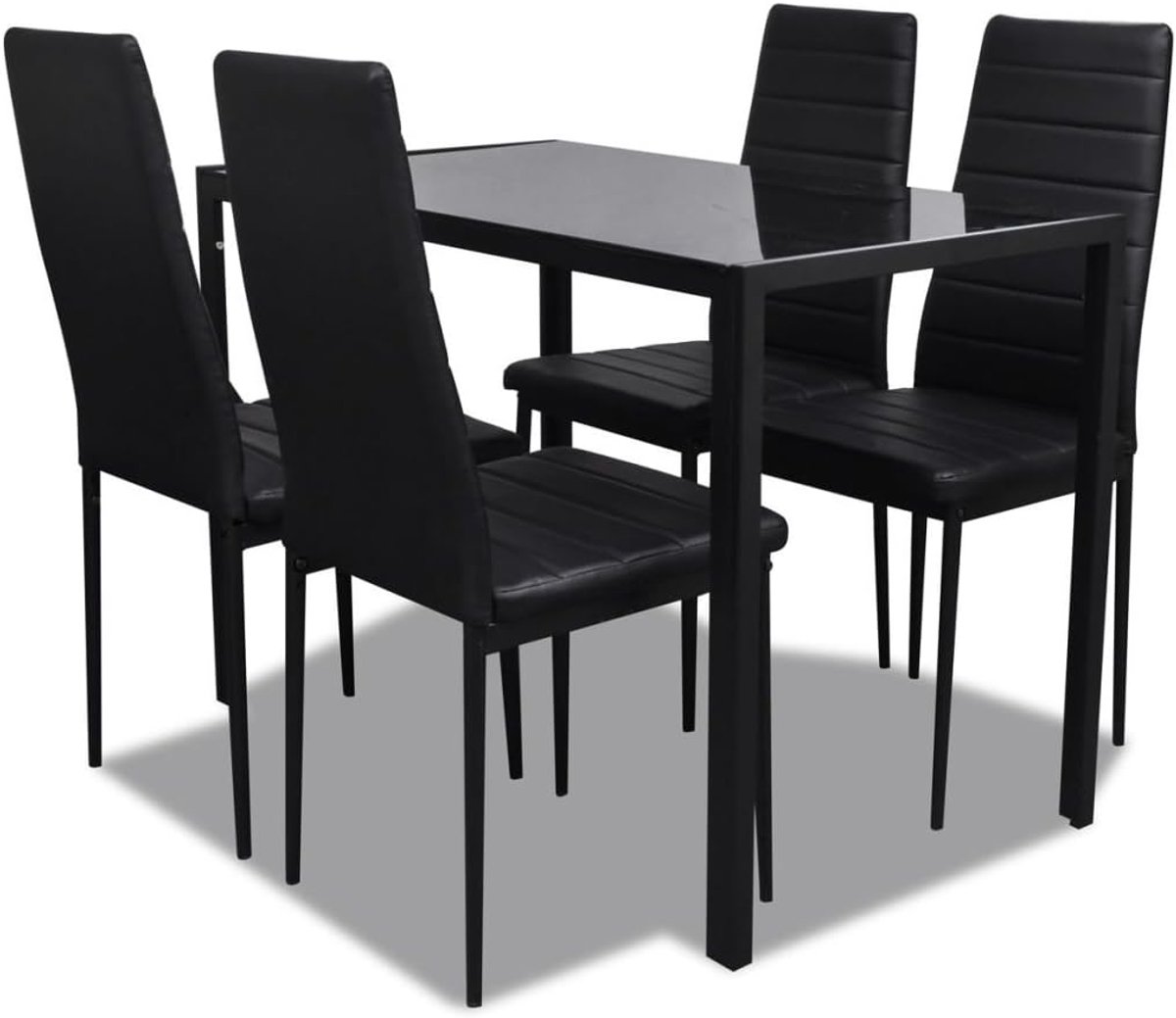 Meubelset, placemat & 4 eetkamerstoelen, tafelblad glas, eettafel en stoelen set 5 stuks zwart