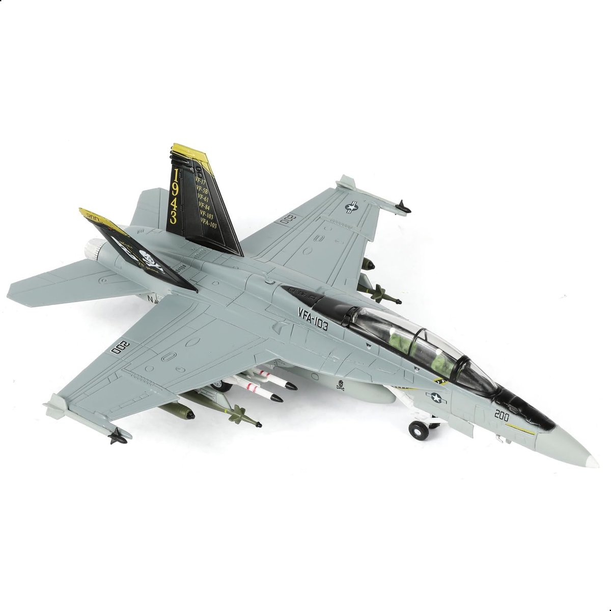 1/100 Schaal F/A-18 Super Hornet Fighter Jet Model US Navy Aanval Vliegtuigen VFA 103 Jolly Rogers Miniatuur Metalen Diecast Vliegtuig Model Kit met Stand voor Volwassenen Collectie of Gift