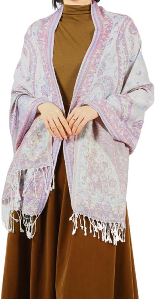 lange damessjaal, cashew-print, licht en zacht, kwastjessjaal, elegante sjaal, roze, One size