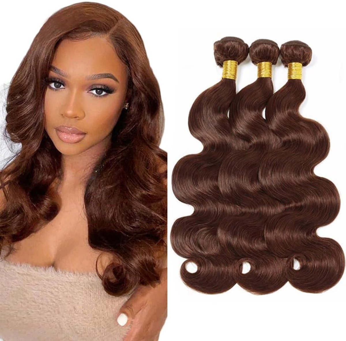 Human Hair Extension Body Wave menselijk haar Bundles Unprocessed Brazilian Virgin Hair #4 Chocolate Brown Minimal detachment For Women 3 Bundles Total 150g 12 14 16 Inch