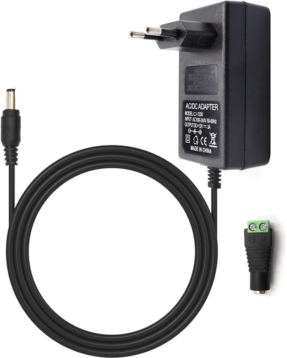 LED Strip Voeding 12V 3A Adapter EU Plug voor 3528/5050 COB LED Strip 36W Maximale Voeding, AC100-240V Voedingsadapter