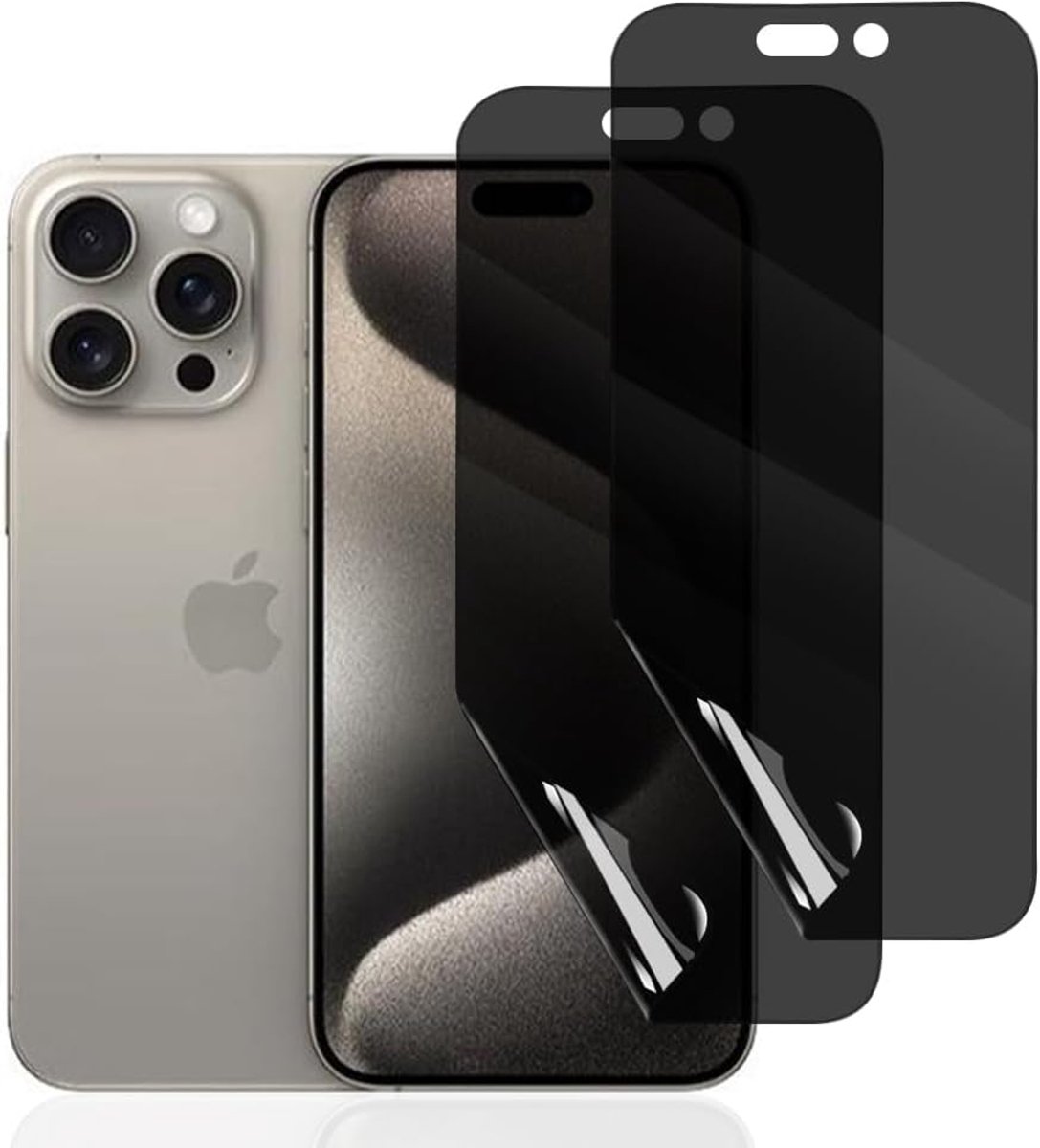 2 Stuks Anti-Spy Hydrogel Screenprotector voor iPhone 15 Pro Max, Privacy Beschermfolie van Zachte TPU, Zelfherstellend, Bubbelvrij, Edge-to-Edge Dekking