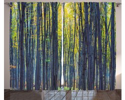 ABAKUHAUS Herfst Gordijnen, Strand Herfst Bos met Dun Deciduous Bomen in Europees Wildernis Bos Afbeelding, 2-delige gordijnset voor woonkam