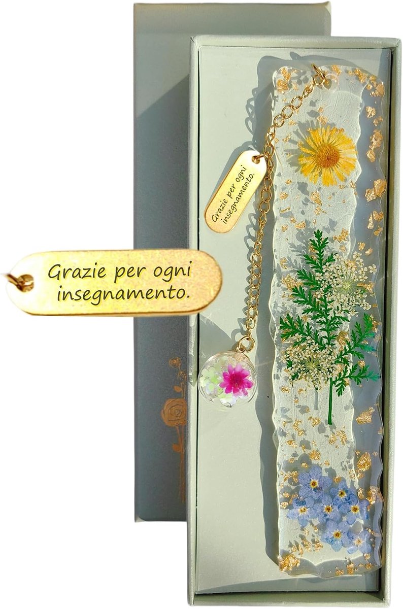 Bladwijzer met lichtgevende hanger en metallic hart met "Grazie" – eindexamenpresentatie -IT