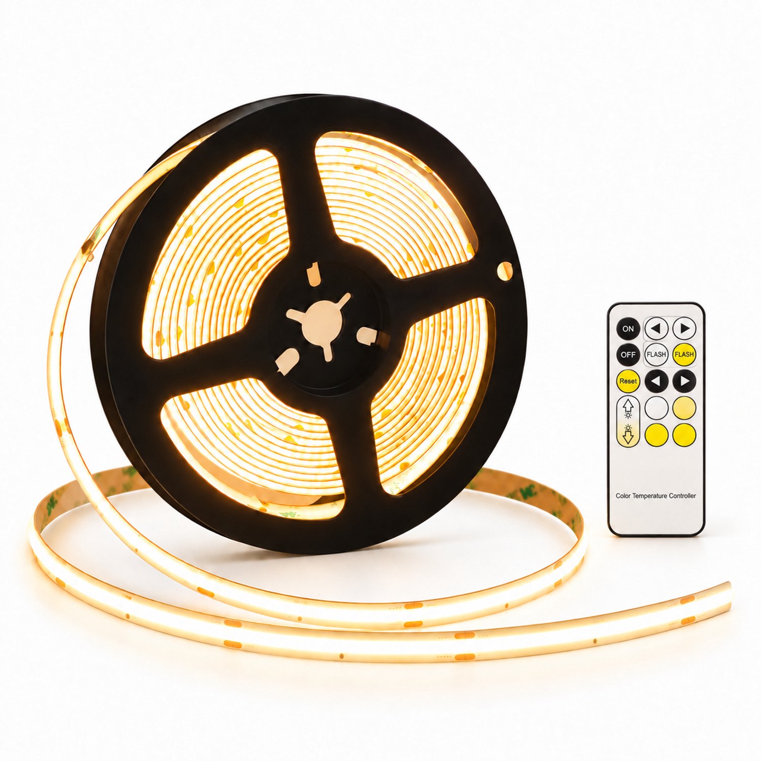 Lichtendirect COB LED Strip - 10 Meter – 608 LEDs/m – Dimbaar & Egaal Licht – 3 Lichtkleuren – Inclusief Afstandsbediening – 3000K/4500K/6500K- LEDSTRIP WARM wit