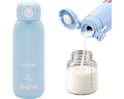 Lunae Draagbare Flessenwarmer Onderweg – Draadloos USB-C 13.500mAh– 2x5 Temperaturen 37-55°C – Melk & Watermodus – Thermosfles 350 ml – 316 RVS – Flesverwarmer Voor Alle Babyflessen