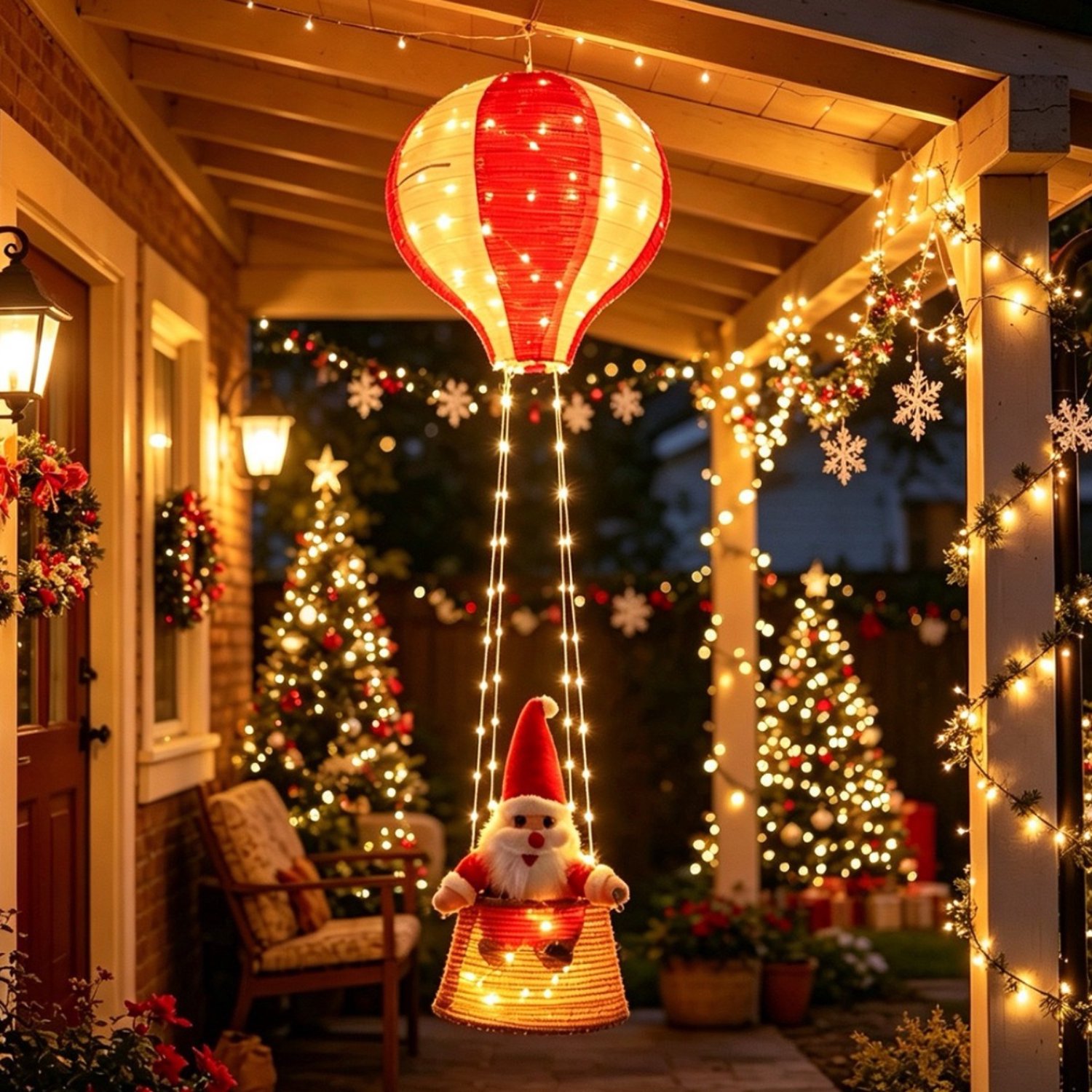 Lantaarn In De Vorm Van Een Heteluchtballon Met De Kerstman – Kerstdecoratie – 8 Lichtstanden – Geschikt Voor Binnen En Buiten – Geweldig Kerstcadeau