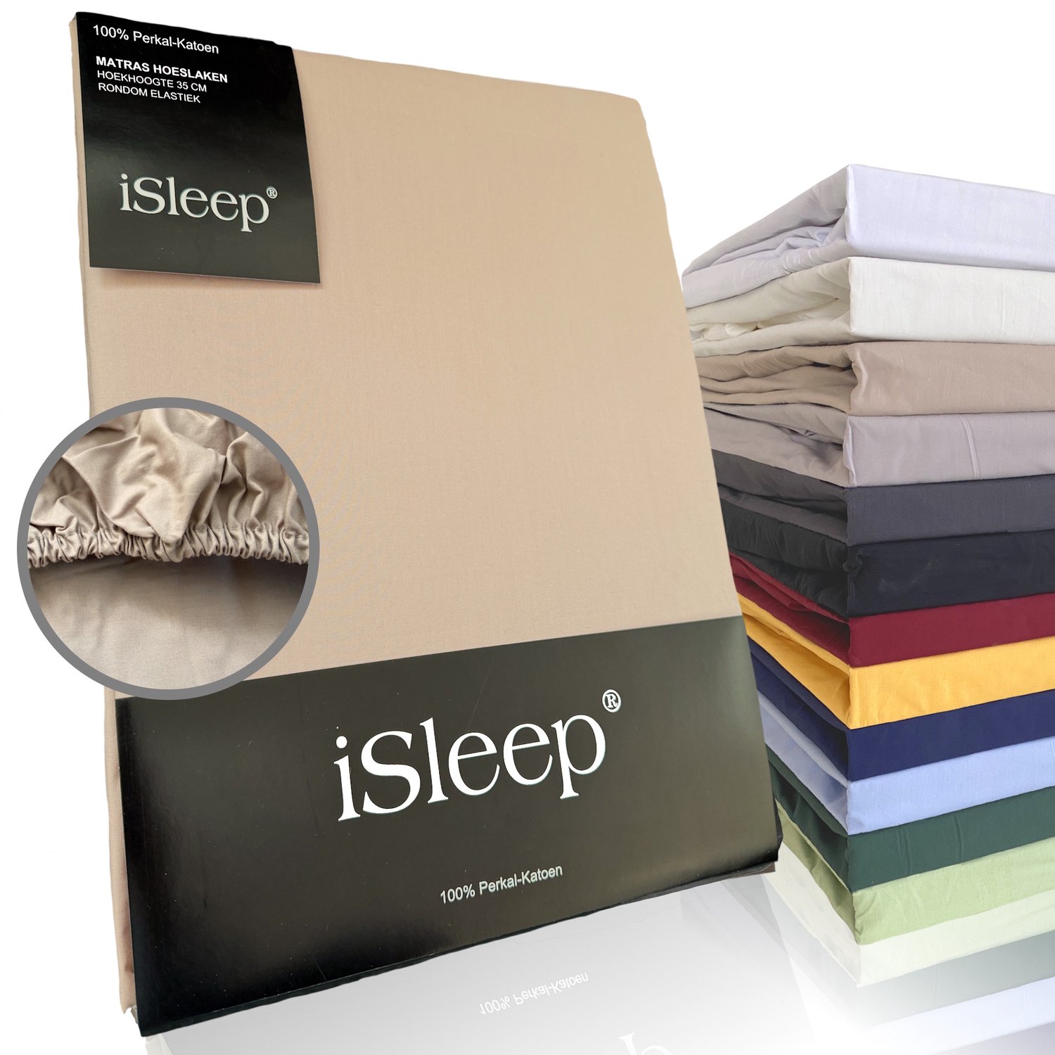 iSleep Perkal Hoeslaken - 100% Perkal Katoen - Hoge Hoek - Rondom Elastiek - Eenpersoons - 80x200 cm - Taupe