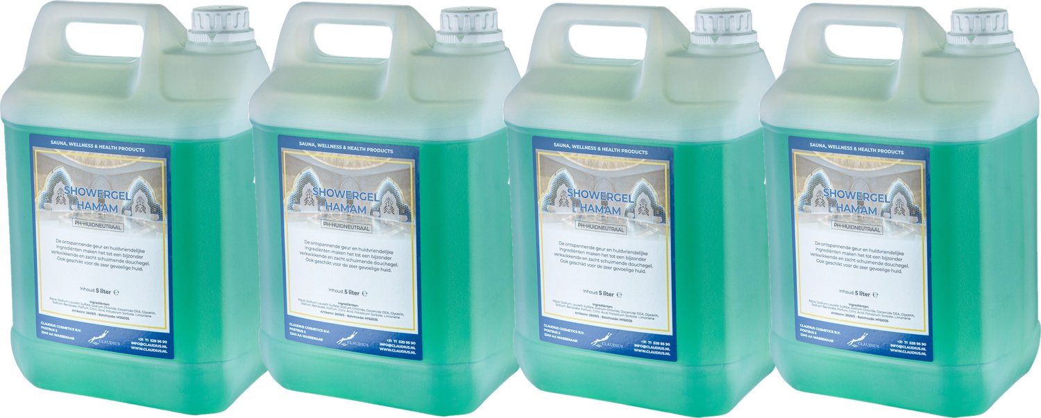 Claudius Douchegel Hamam 5 liter - set van 4 stuks - showergel - navulling - voordeelverpakking